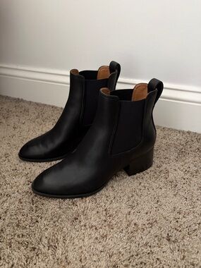 Black Leather Chelsea Ankle Boots with Low Block Heel (brand new, worn once)